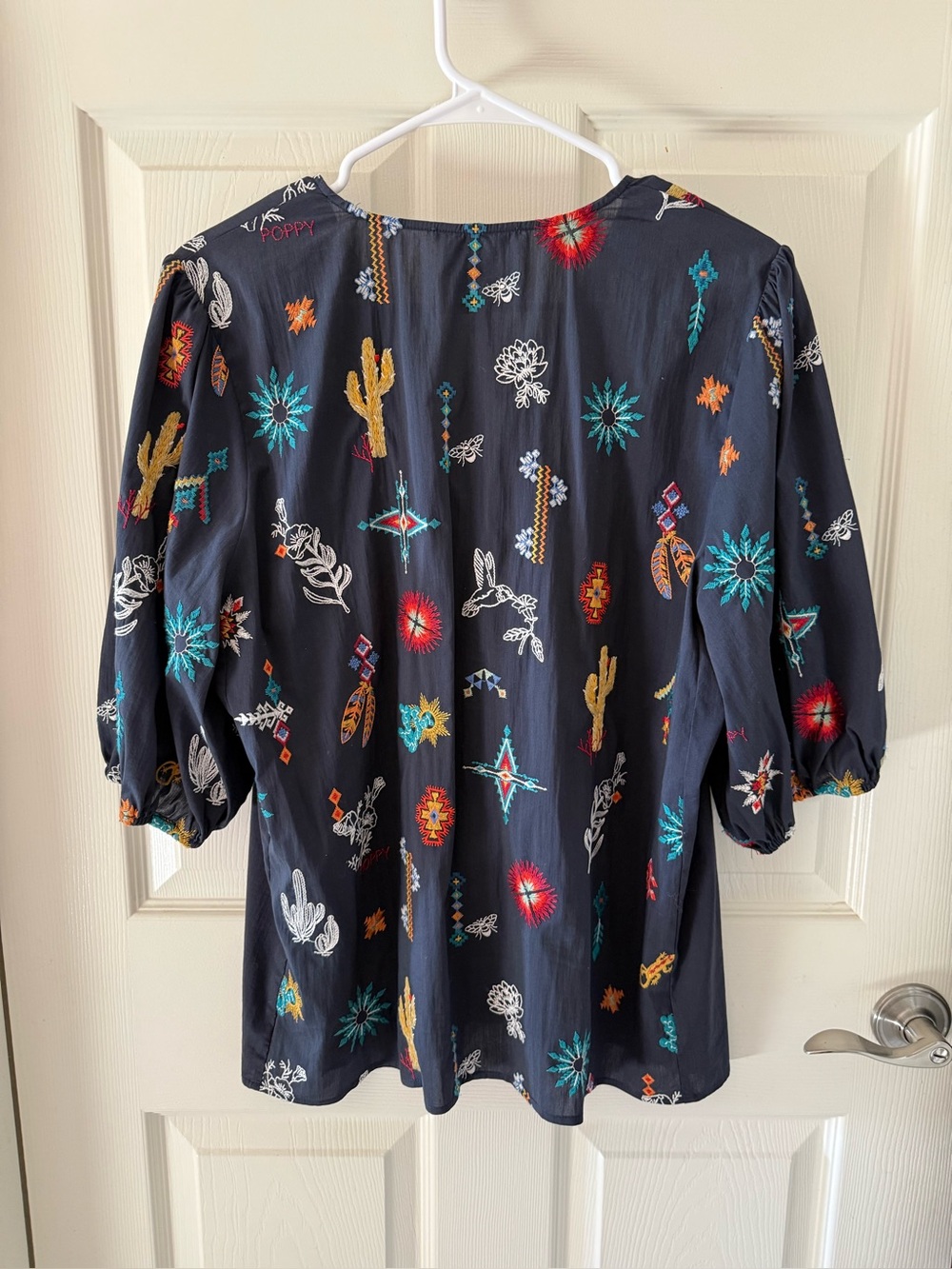 Johnny Was Louanne Blue Embroidered Button Down Shirt Size Medium EUC - Picture 2 of 11